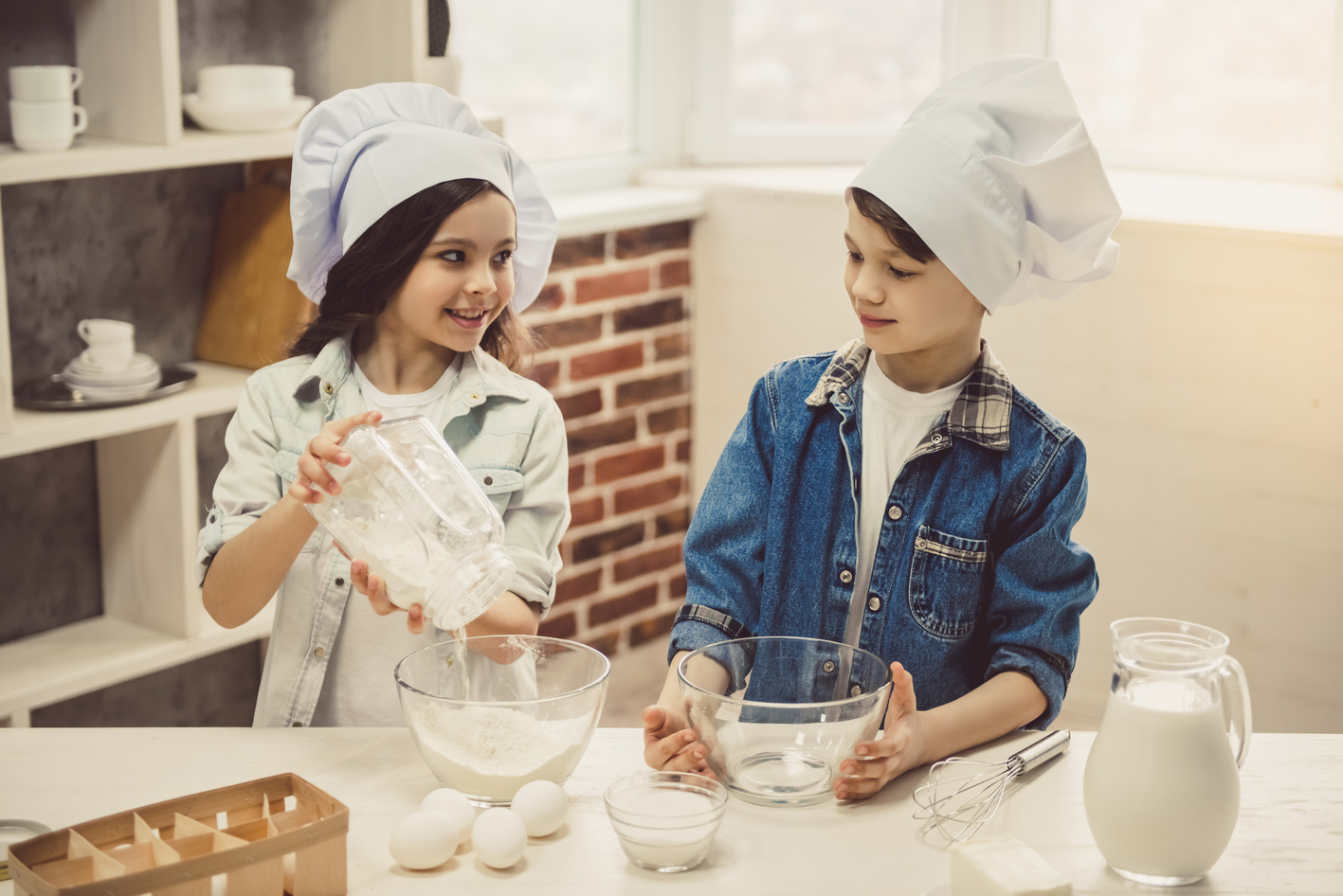 Children baking in kitchen